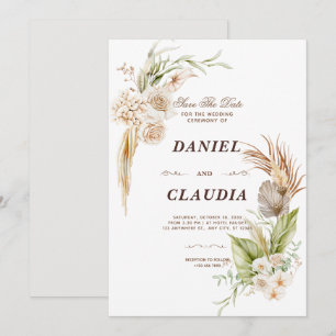 Brown And Cream Flower Watercolor Wedding Invitation