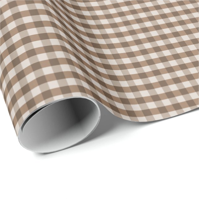 Brown and Cream Gingham Checkered Pattern Gift Wra Wrapping Paper (Roll Corner)