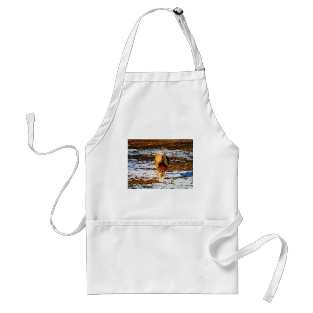 Brown and cream miniature horse in the snow. adult apron (Front)