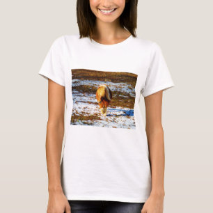 Brown and cream miniature horse in the snow. T-Shirt