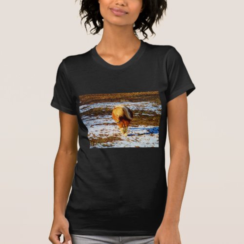 Brown and cream miniature horse in the snow T_Shirt