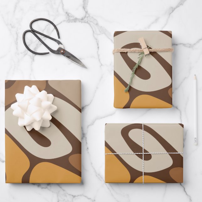 Brown and Cream Neutral Spiral Scroll Pattern Wrapping Paper Sheets (Front)