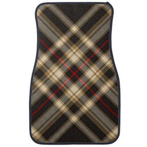 Brown and Cream Plaid with Red Stripe  Car Floor Mat