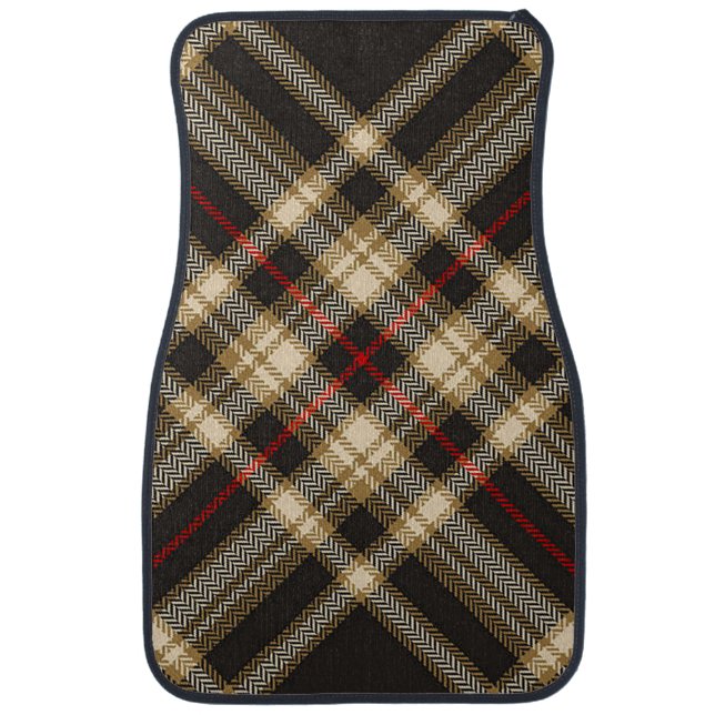 “Brown and Cream Plaid with Red Stripe”  Car Floor Mat (Front)