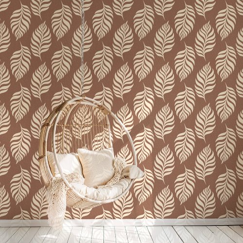 Brown and Cream Tropical Leaf Pattern Wallpaper