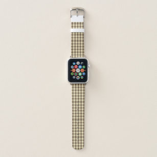 Brown and Cream White Check Plaid Apple Watch Band