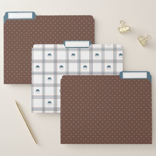 Brown and Cyan Half Circle Plaid Pattern File Folder