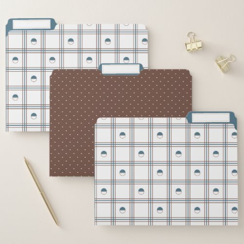 Brown and Cyan Half Circle Plaid Pattern File Folder