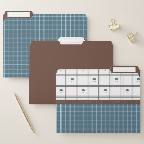 Brown and Cyan Half Circle Plaid Pattern File Folder