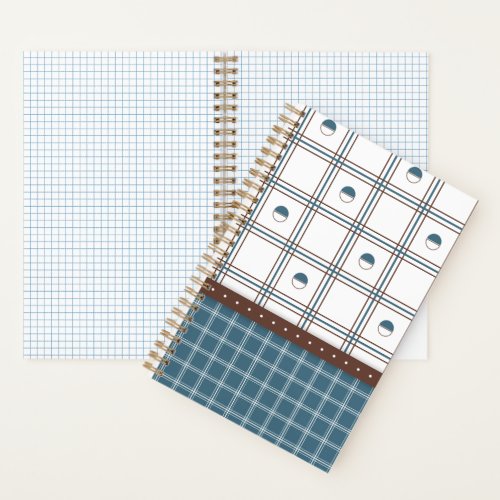 Brown and Cyan Half Circle Plaid Pattern Notebook