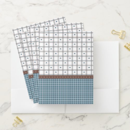 Brown and Cyan Half Circle Plaid Pattern Pocket Folder