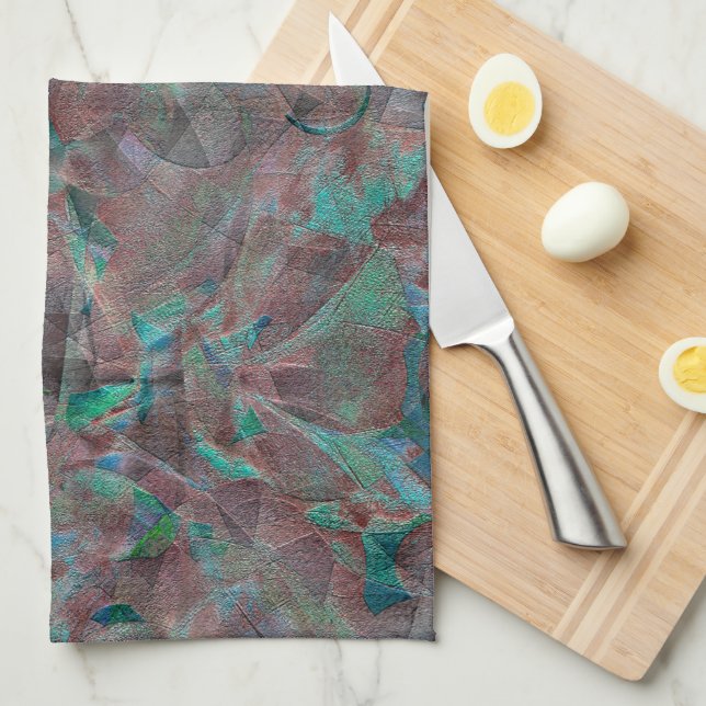 Brown and cyanish spots on unfinished wall plaster kitchen towel (Quarter Fold)