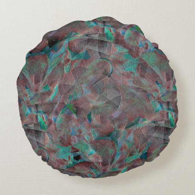 Brown and cyanish spots on unfinished wall plaster round pillow (Back)
