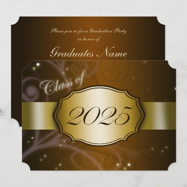 Brown and Gold 2025 Graduation Party Invitation (Front/Back)