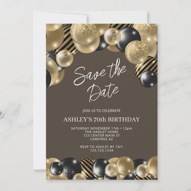 Brown and Gold 70th Birthday Invitation (Front)