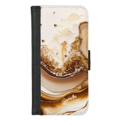 Brown and Gold Abstract Alcohol Ink 19 iPhone 87 Wallet Case