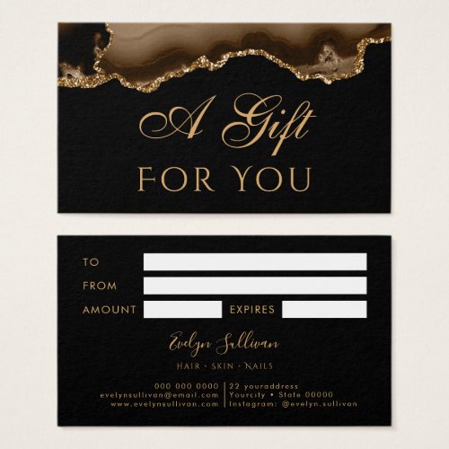 Brown and Gold Agate on Black Gift Card