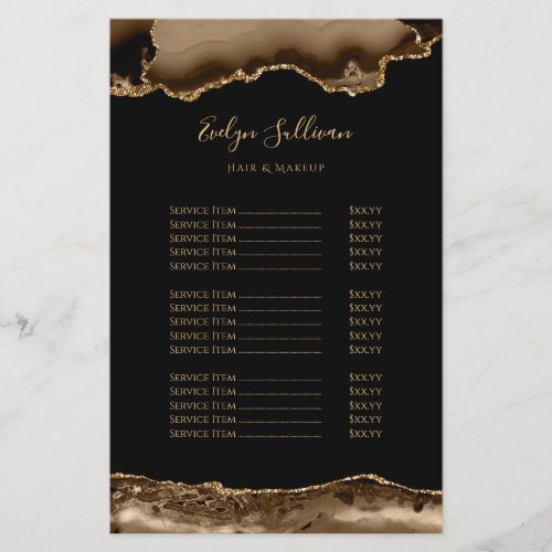 brown and gold agate price list flyer
