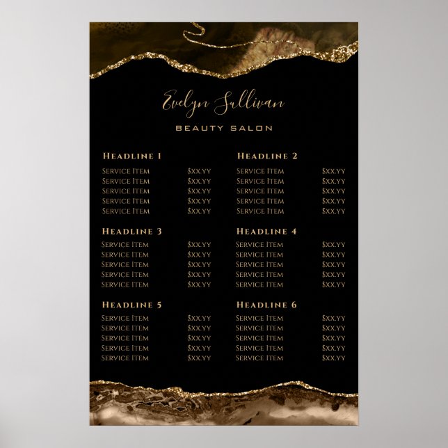 Brown and Gold Agate Price List Poster (Front)