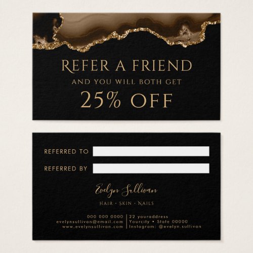 brown and gold agate Referral Card