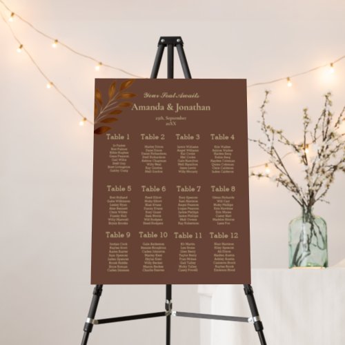 Brown and Gold Alphabetical Wedding Seating Chart Foam Board