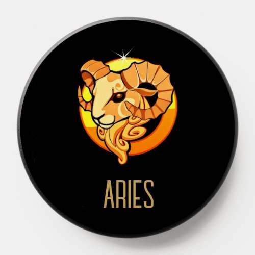 Brown and gold Aries zodiac sign black PopSocket