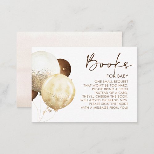 Brown and Gold Balloons Baby Shower Books Enclosure Card