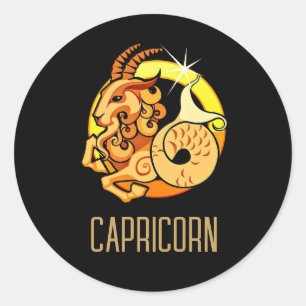 Brown and gold Capricorn zodiac sign black Classic Round Sticker