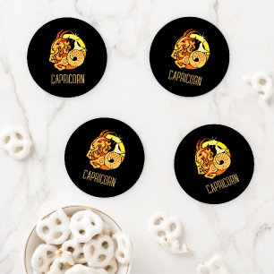 Brown and gold Capricorn zodiac sign black Coaster Set