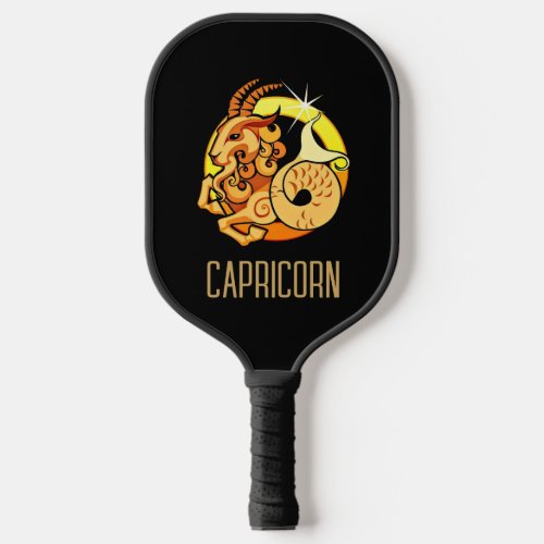 Brown and gold Capricorn zodiac sign black Pickleball Paddle