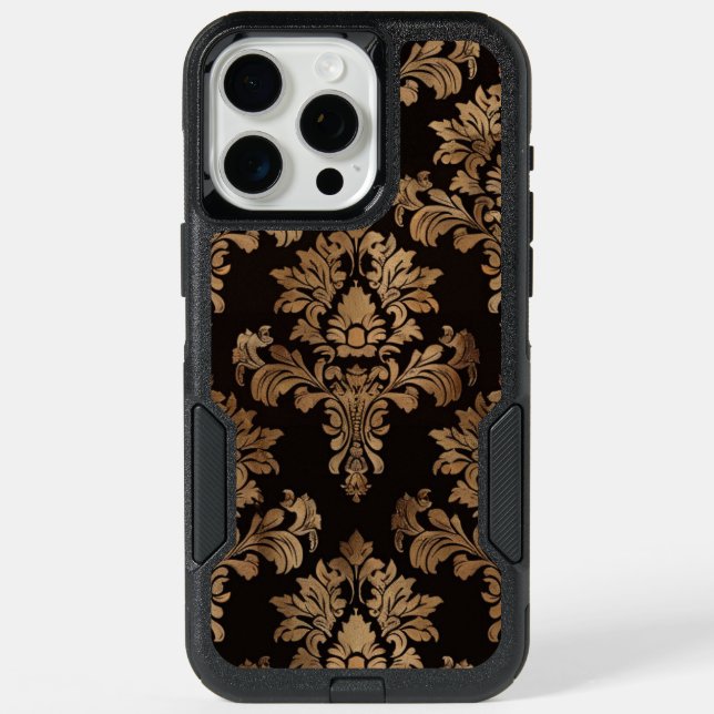 Brown and Gold Damask iPhone 15 Pro Max Case (Back)