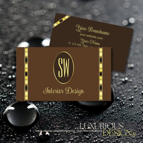 Brown and Gold Decor with Monogram Professional Business Card