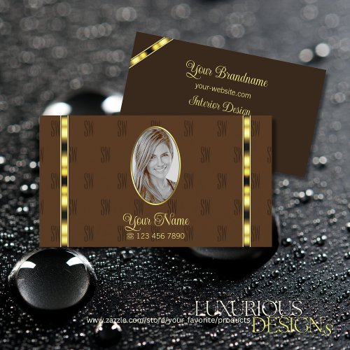 Brown and Gold Decor with Photo Patterned Letters Business Card