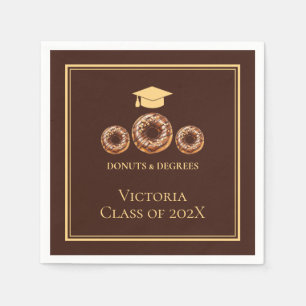 Brown and Gold Donuts and Degrees Grad Party Napkins