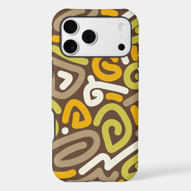 Brown and Gold Earthy Loop Doodle Pattern iPhone Case (Back)