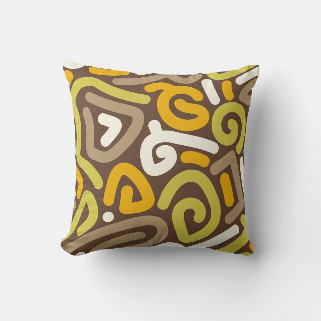 Brown and Gold Earthy Loop Doodle Pattern Throw Pillow (Front)