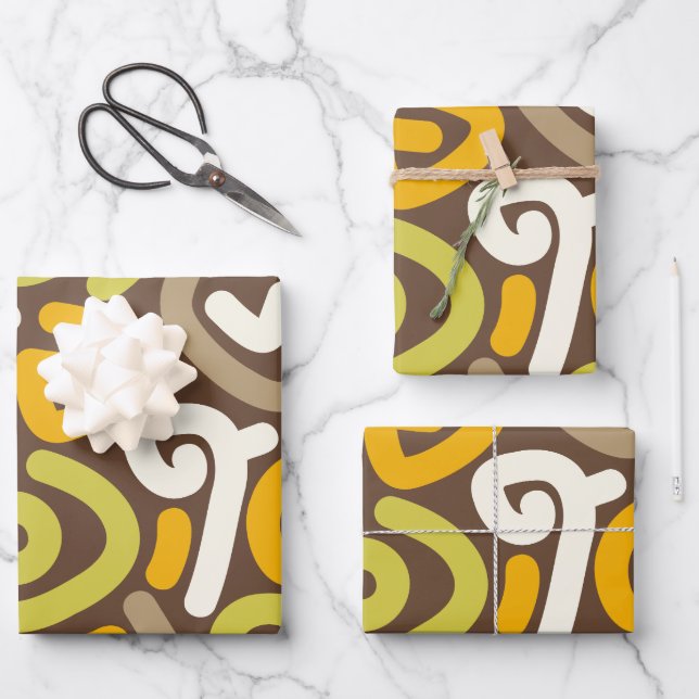 Brown and Gold Earthy Loop Doodle Pattern Wrapping Paper Sheets (Front)