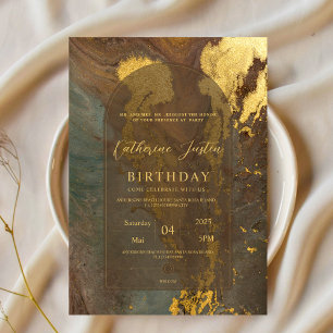 Brown and Gold Elegant Luxury Chic marble party Invitation