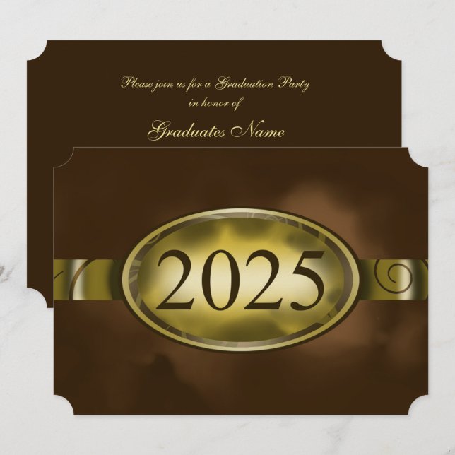 Brown and Gold Floral Button 2025 Graduation Party Invitation (Front/Back)