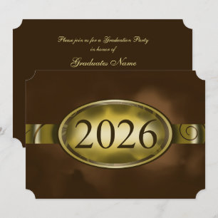 Brown and Gold Floral Button 2026 Graduation Party Invitation