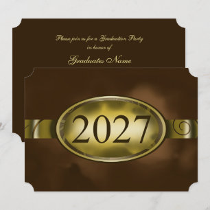 Brown and Gold Floral Button 2027 Graduation Party Invitation