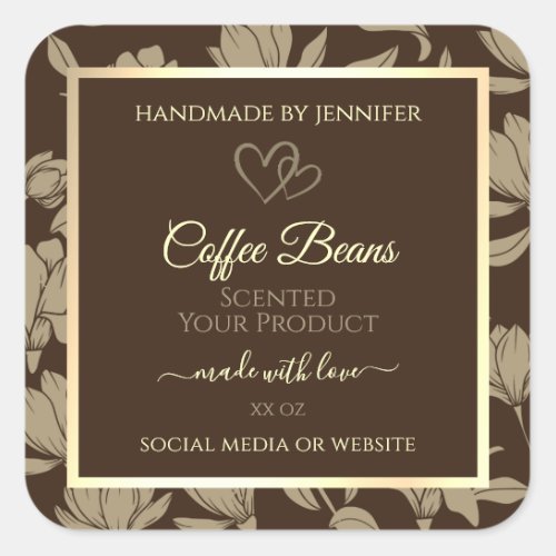 Brown and Gold Floral Product Labels with Hearts