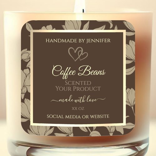 Brown and Gold Floral Product Labels with Hearts