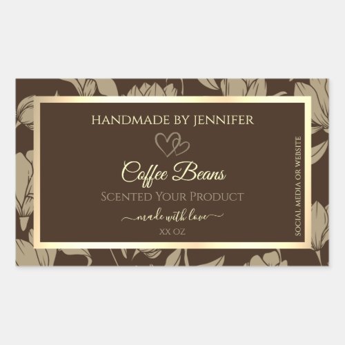 Brown and Gold Floral Product Labels with Hearts