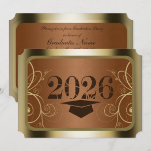 Brown and Gold Frame Graduation Party Invitation