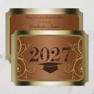 Brown and Gold Frame Graduation Party Invitation