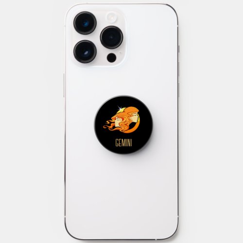 Brown and gold Gemini zodiac sign black PopSocket