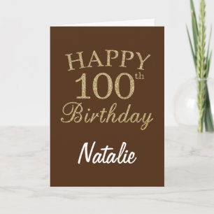 Brown and Gold Glitter 100th Birthday Card