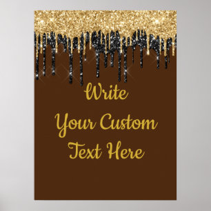 Brown and Gold Glitter Birthday Party Anniversary Poster