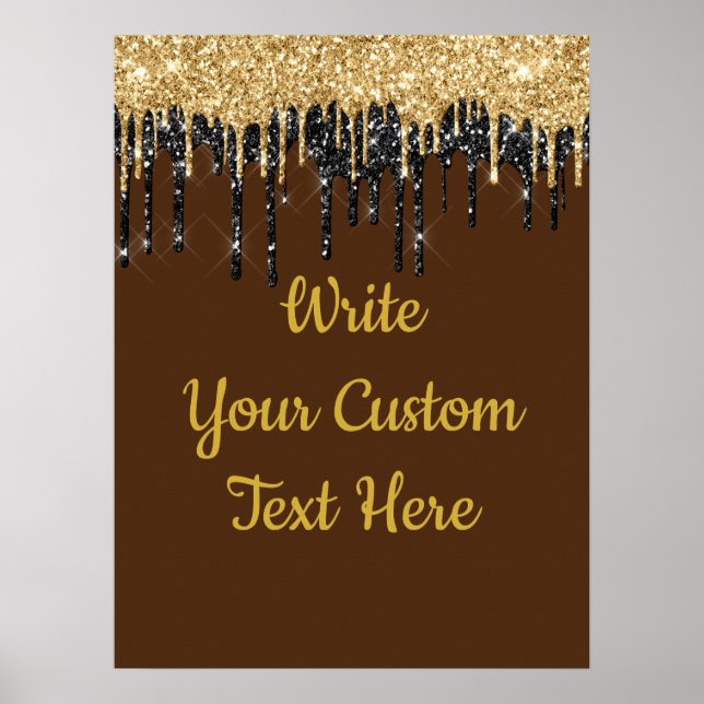 Brown and Gold Glitter Birthday Party Anniversary Poster (Front)